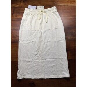 MNG by Mango Pale Yellow Drawstring Pull On Midi Skirt Pockets Size S - NWT